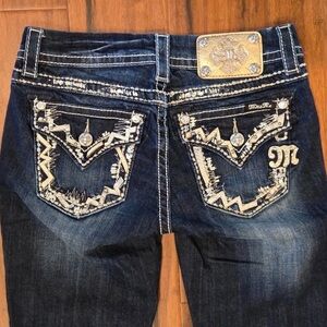 Miss Me Dark Blue Boot Cut Jeans with Embellished Pockets